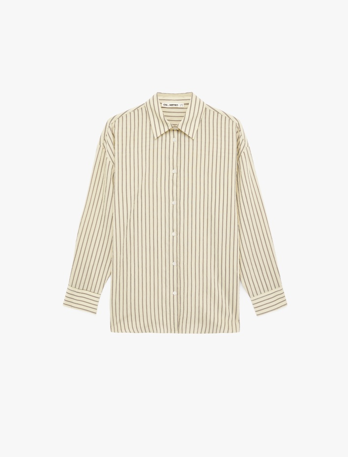  Klasik Yaka Düğmeli Uzun Kollu Oversize Viskon Gömlek