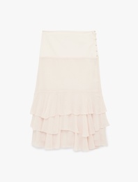 Düğme Detaylı Katmanlı Fırfırlı Şifon Midi Etek