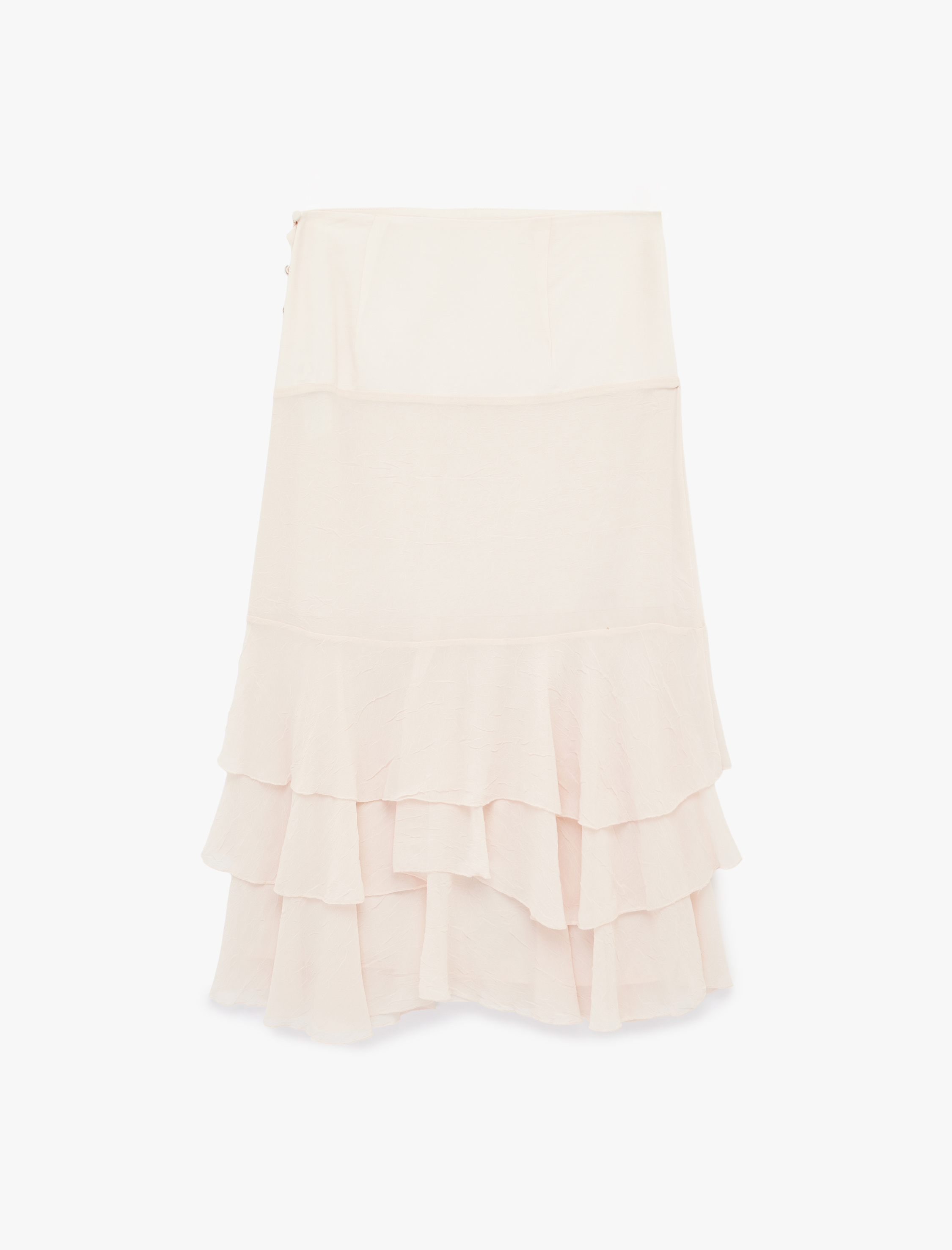   Düğme Detaylı Katmanlı Fırfırlı Şifon Midi Etek