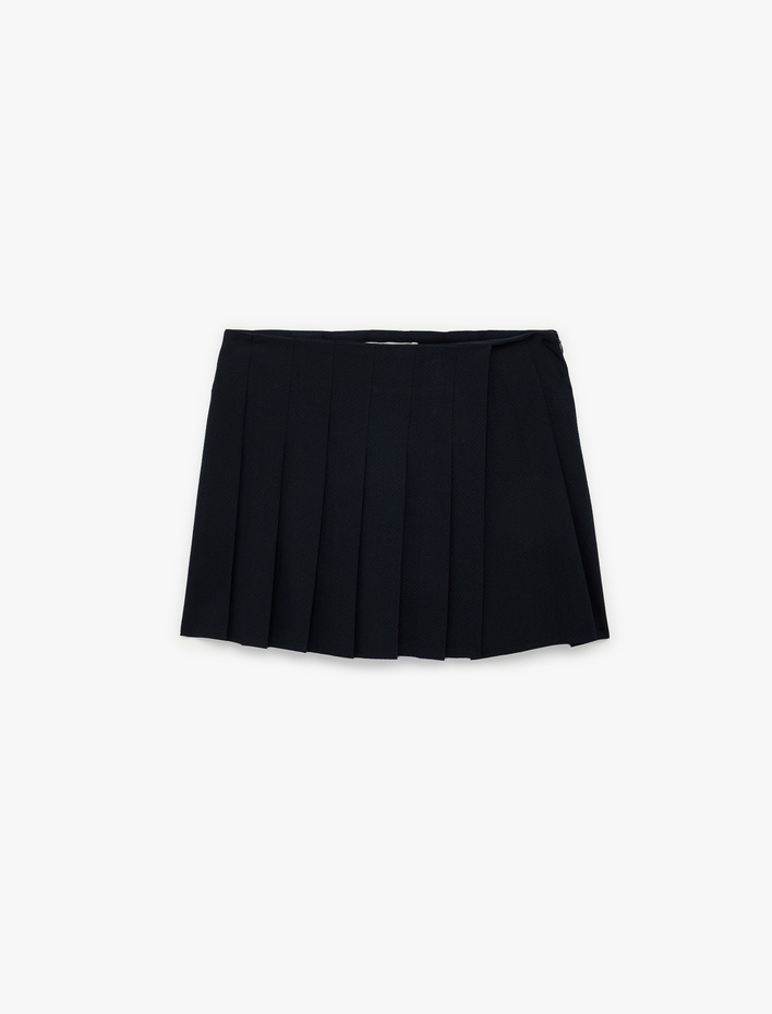  Viskon Karışımlı Kalın Piliseli Mini Etek