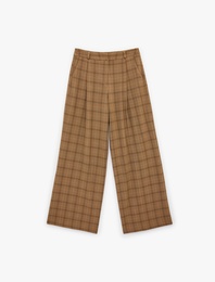 Cepli Pile Detaylı Geniş Paça Ekose Pantolon