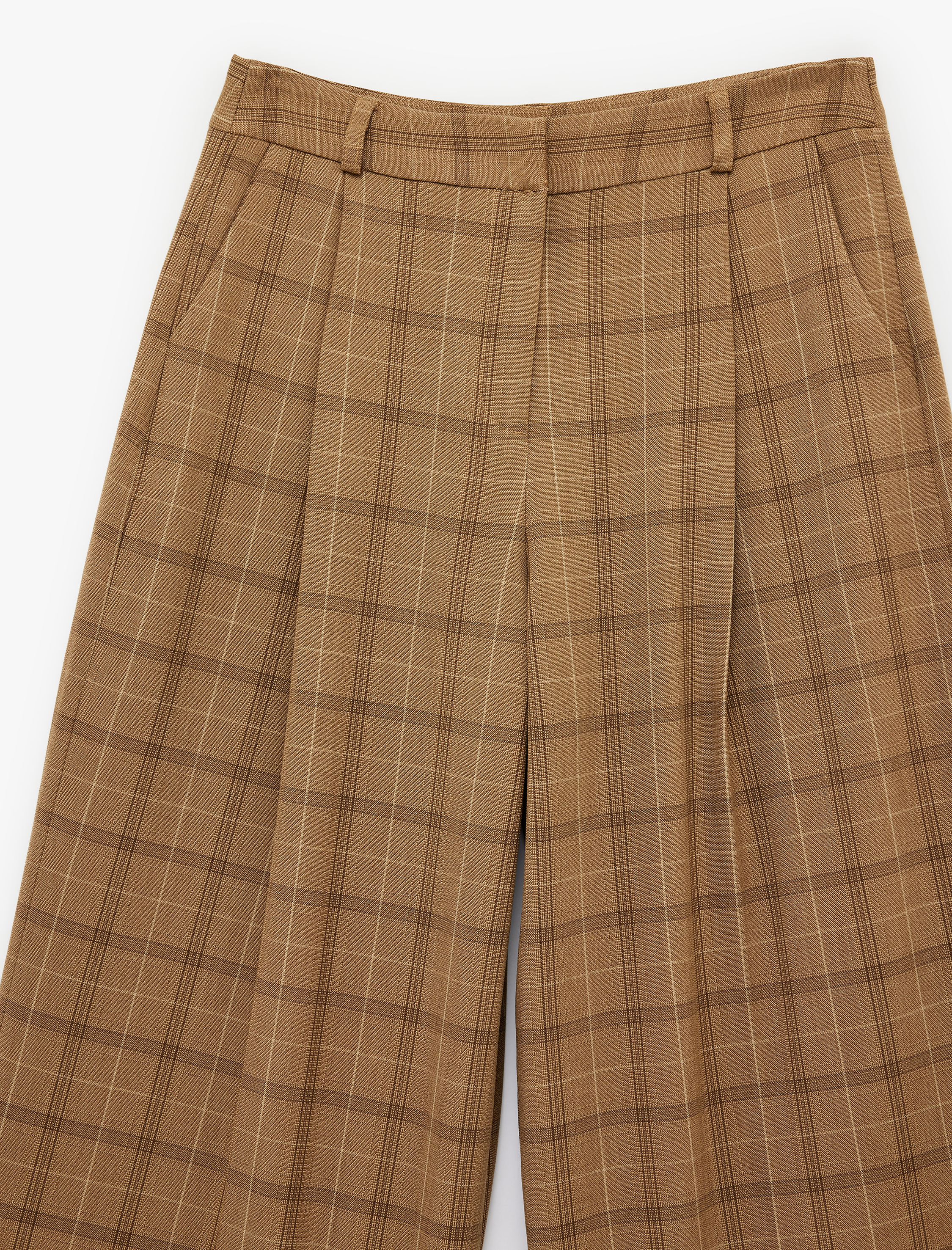   Cepli Pile Detaylı Geniş Paça Ekose Pantolon