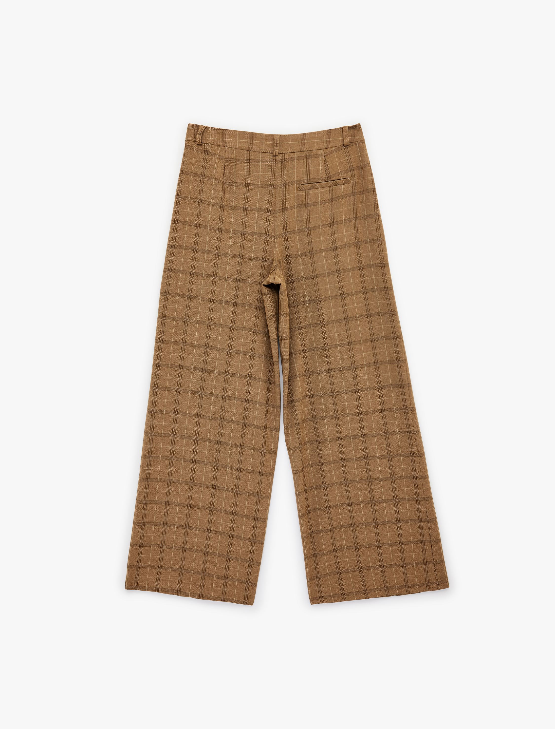   Cepli Pile Detaylı Geniş Paça Ekose Pantolon