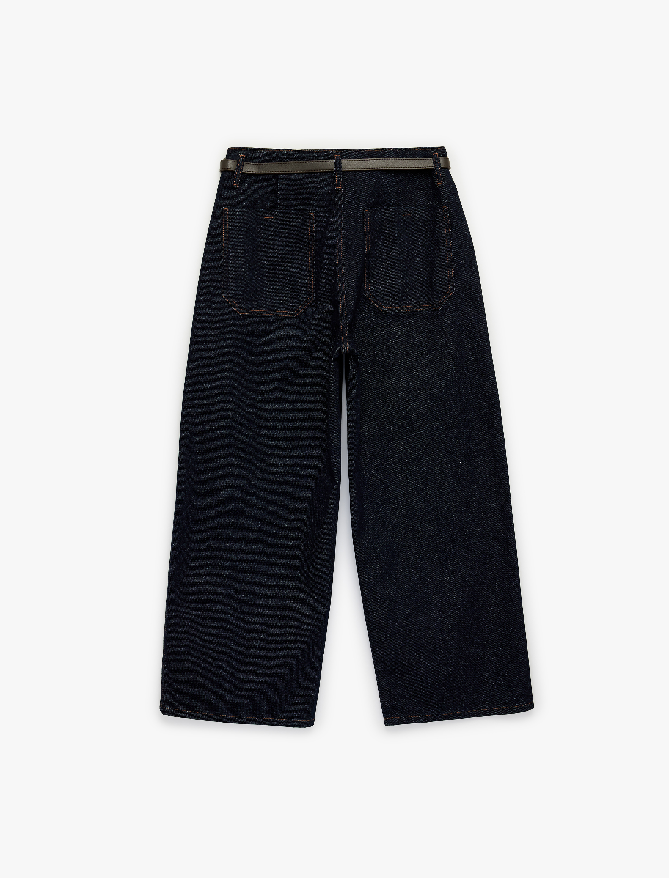   Pamuklu Yüksek Bel Kemerli Geniş Paça Denim Pantolon - Wide Leg Jean