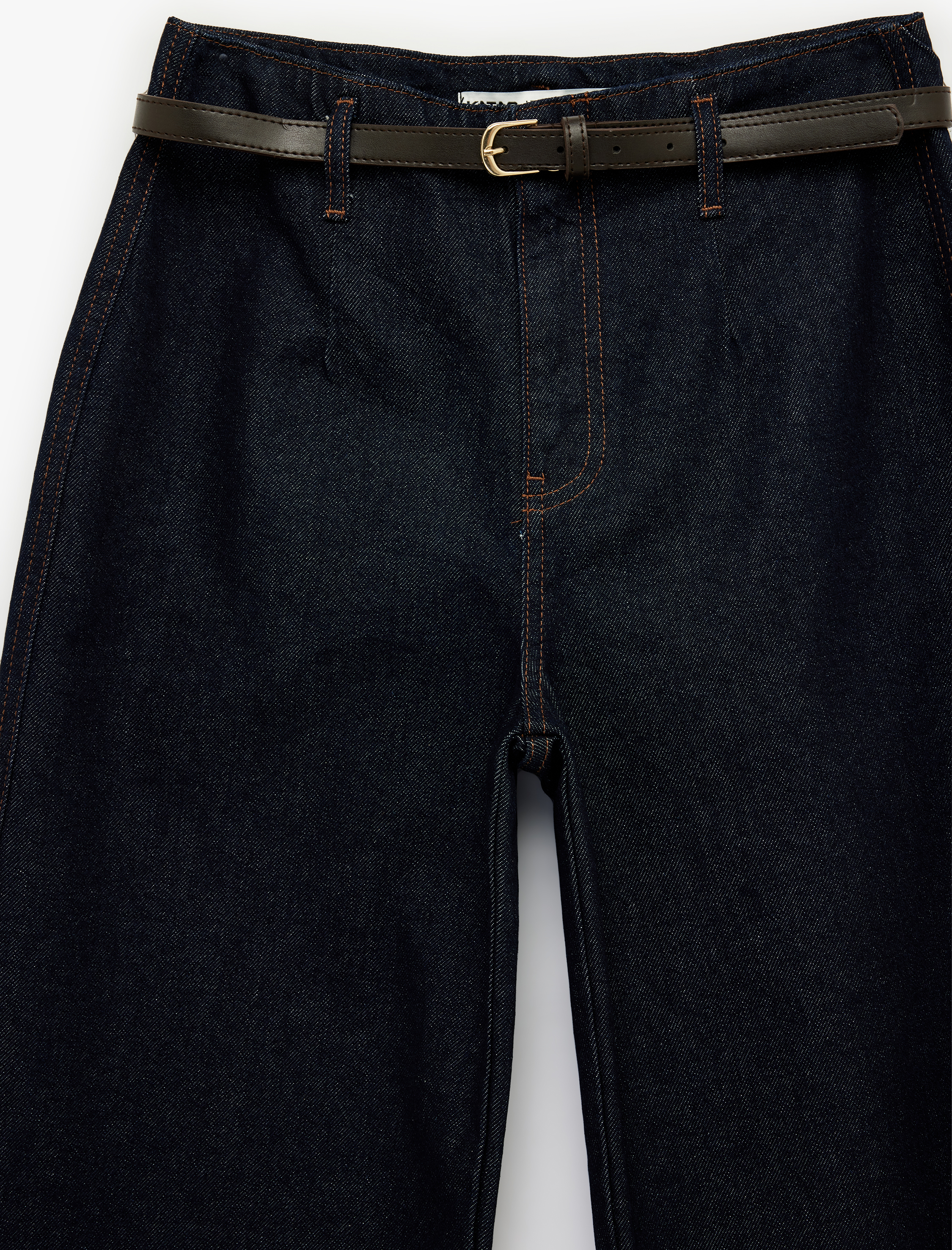   Pamuklu Yüksek Bel Kemerli Geniş Paça Denim Pantolon - Wide Leg Jean