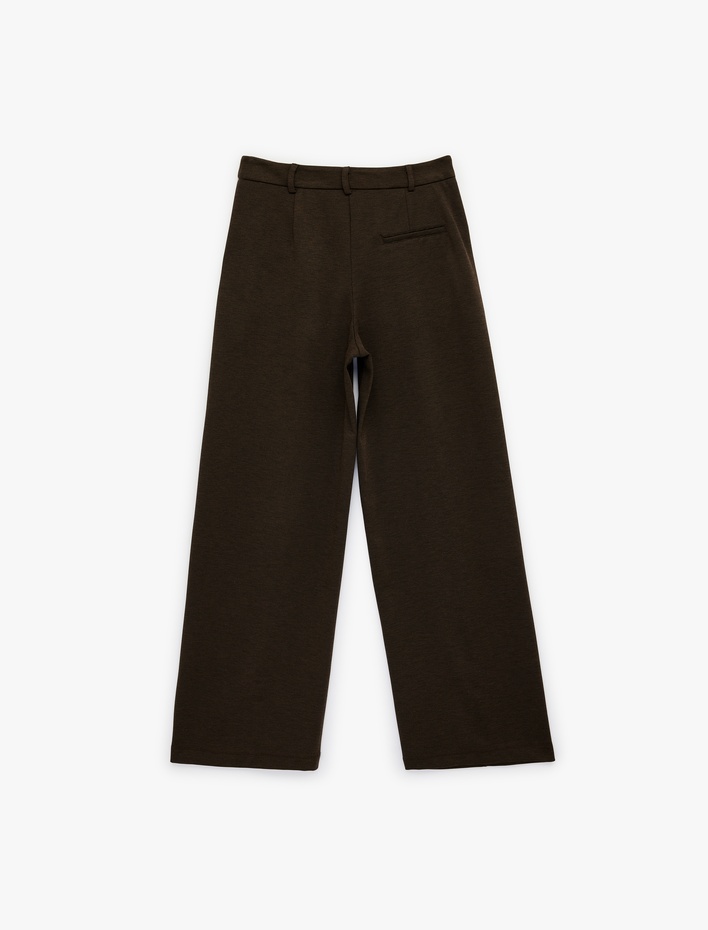  Düz Paça Slim Fit Düğmeli Nervürlü Yüksek Bel Pantolon