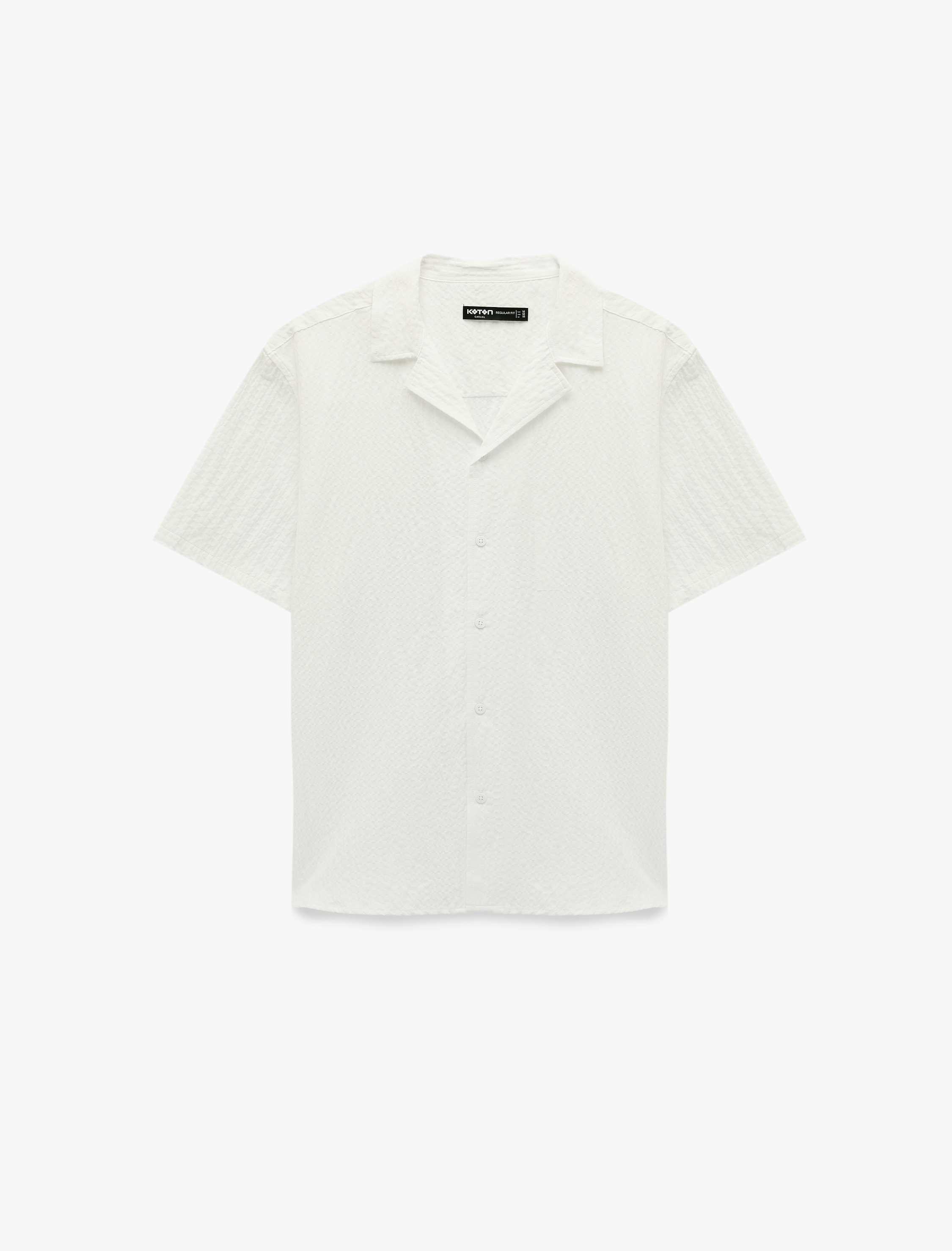   Regular Fit Kısa Kollu Cepli Dokulu Devrik Yaka Gömlek