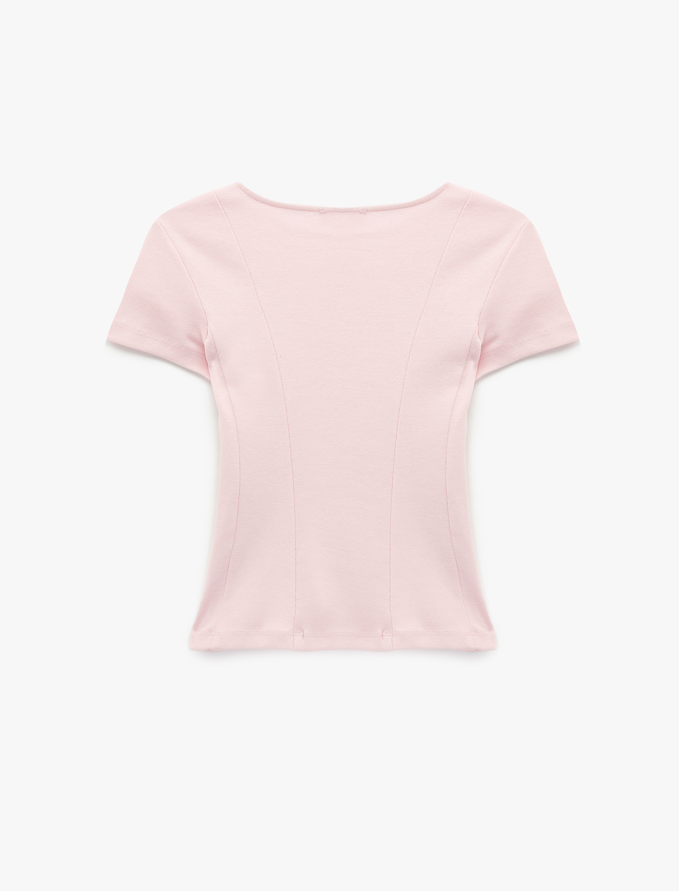   Pamuklu Kısa Kollu Korse Detaylı Bisiklet Yaka Tişört