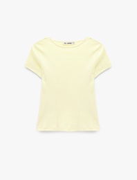 Pamuklu Kısa Kollu Korse Detaylı Bisiklet Yaka Tişört