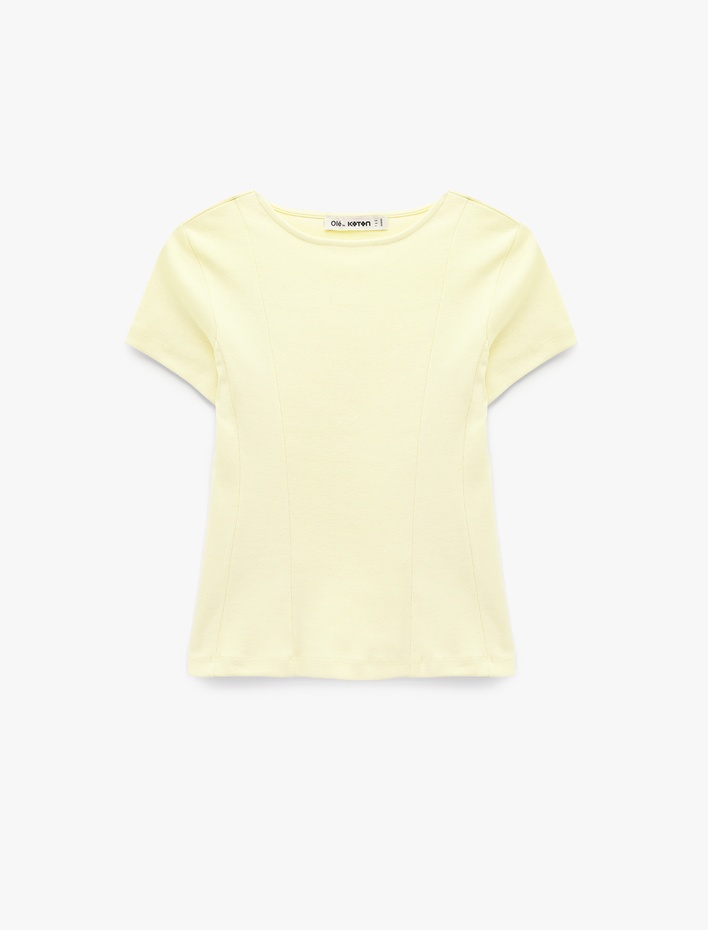  Pamuklu Kısa Kollu Korse Detaylı Bisiklet Yaka Tişört