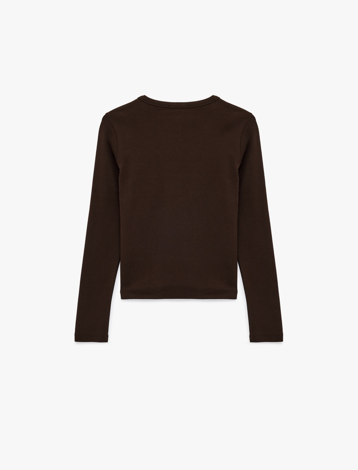  Pamuklu Slim Fit Uzun Kollu Bisiklet Yaka Basic Tişört