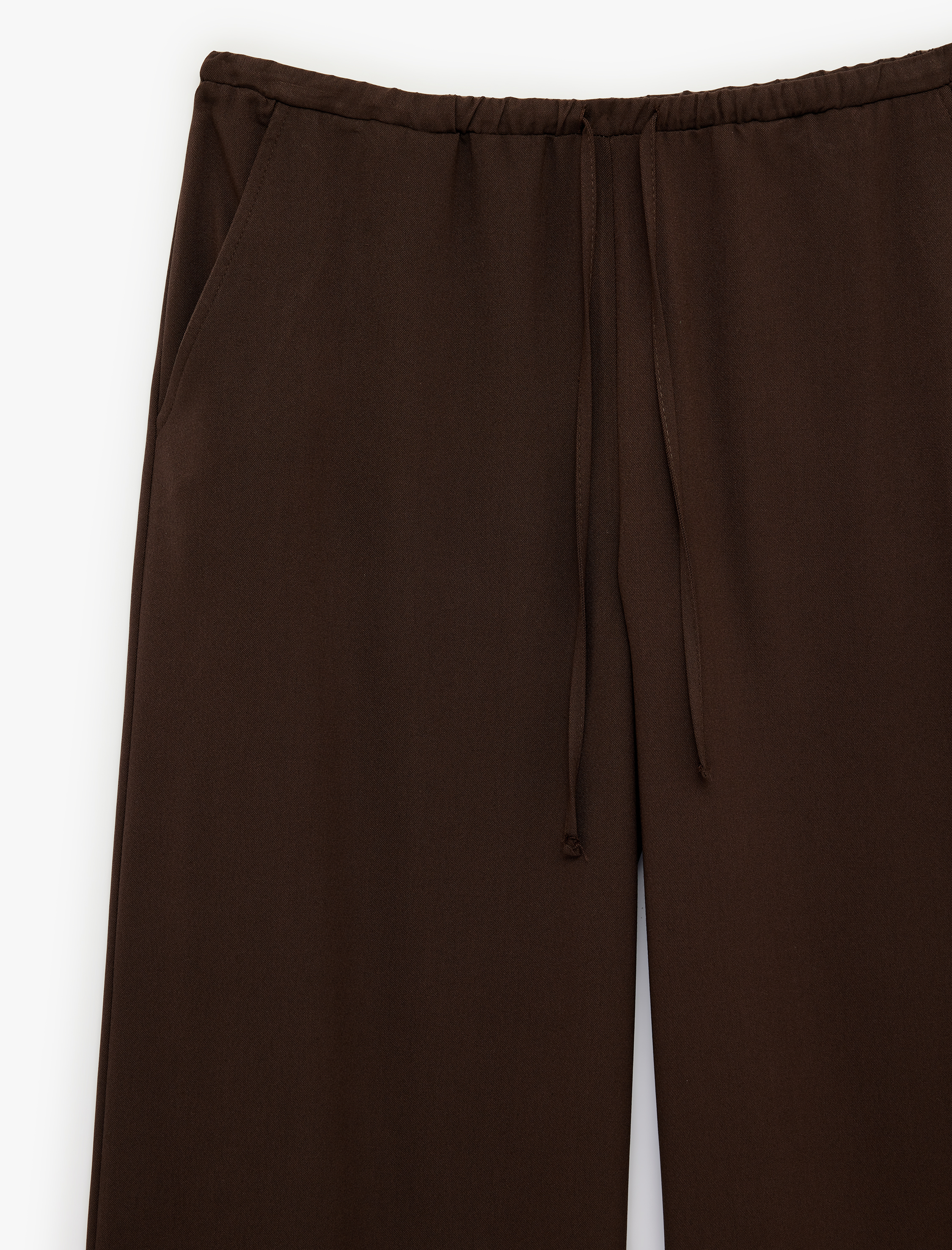   Cepli Rahat Kalıp Viskon Karışımlı Beli Bağcıklı Geniş Paça Pantolon