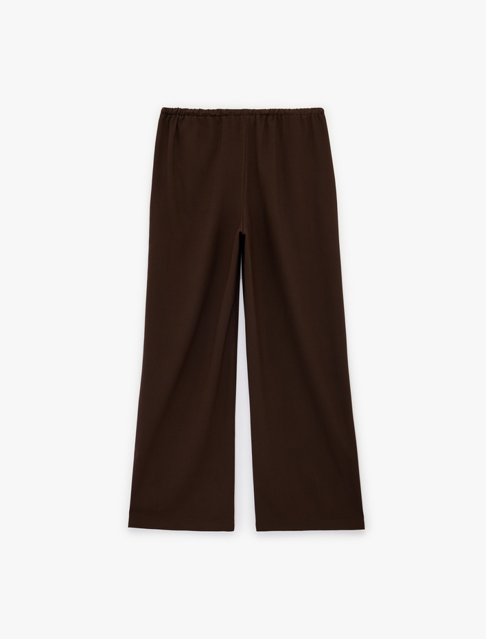  Cepli Rahat Kalıp Viskon Karışımlı Beli Bağcıklı Geniş Paça Pantolon