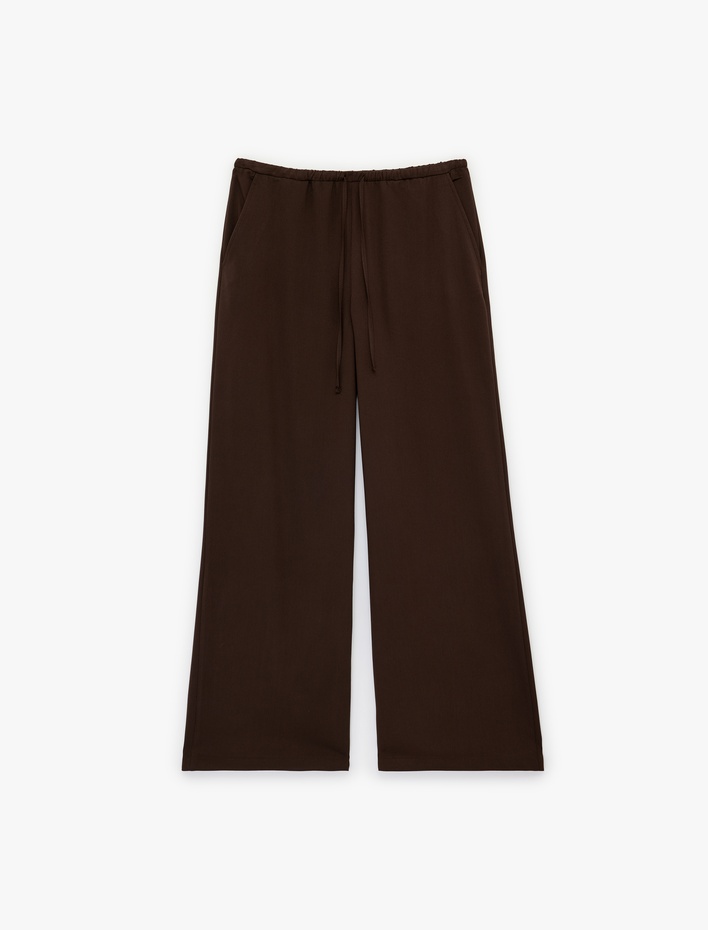  Cepli Rahat Kalıp Viskon Karışımlı Beli Bağcıklı Geniş Paça Pantolon