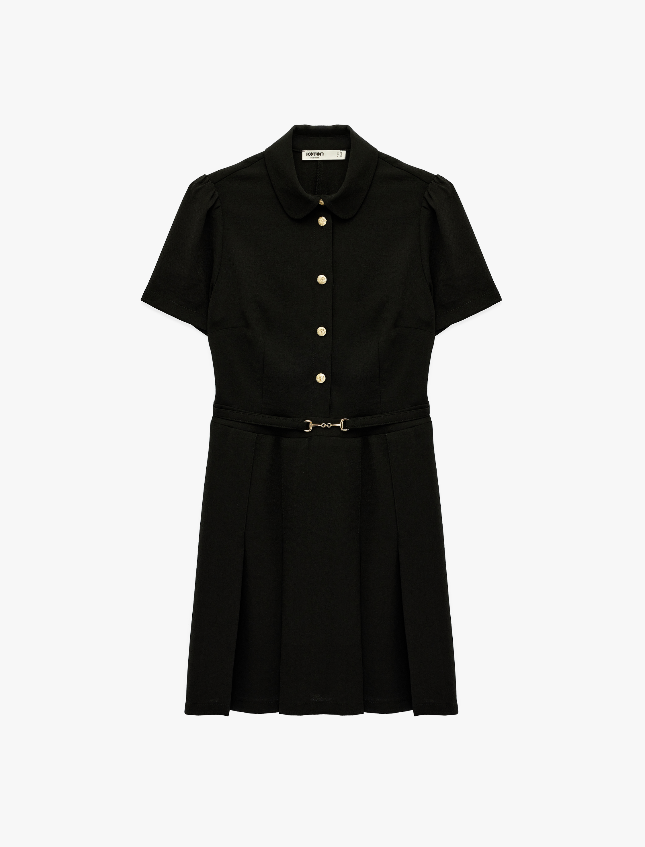   Slim Fit Kısa Kollu Gömlek Yaka Düğmeli Metal Aksesuarlı Mini Elbise