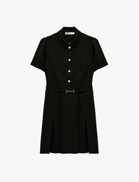 Slim Fit Kısa Kollu Gömlek Yaka Düğmeli Metal Aksesuarlı Mini Elbise