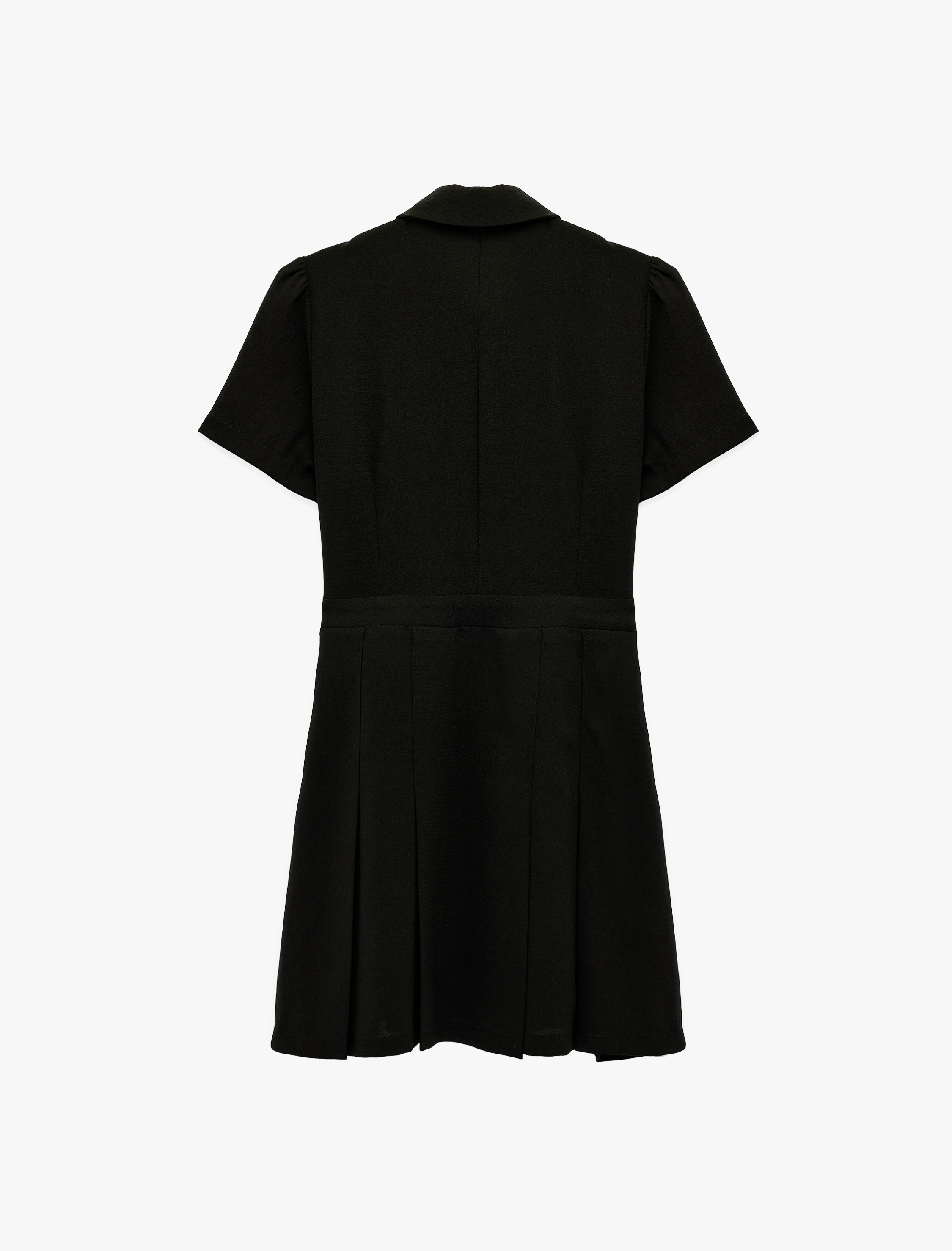   Slim Fit Kısa Kollu Gömlek Yaka Düğmeli Metal Aksesuarlı Mini Elbise