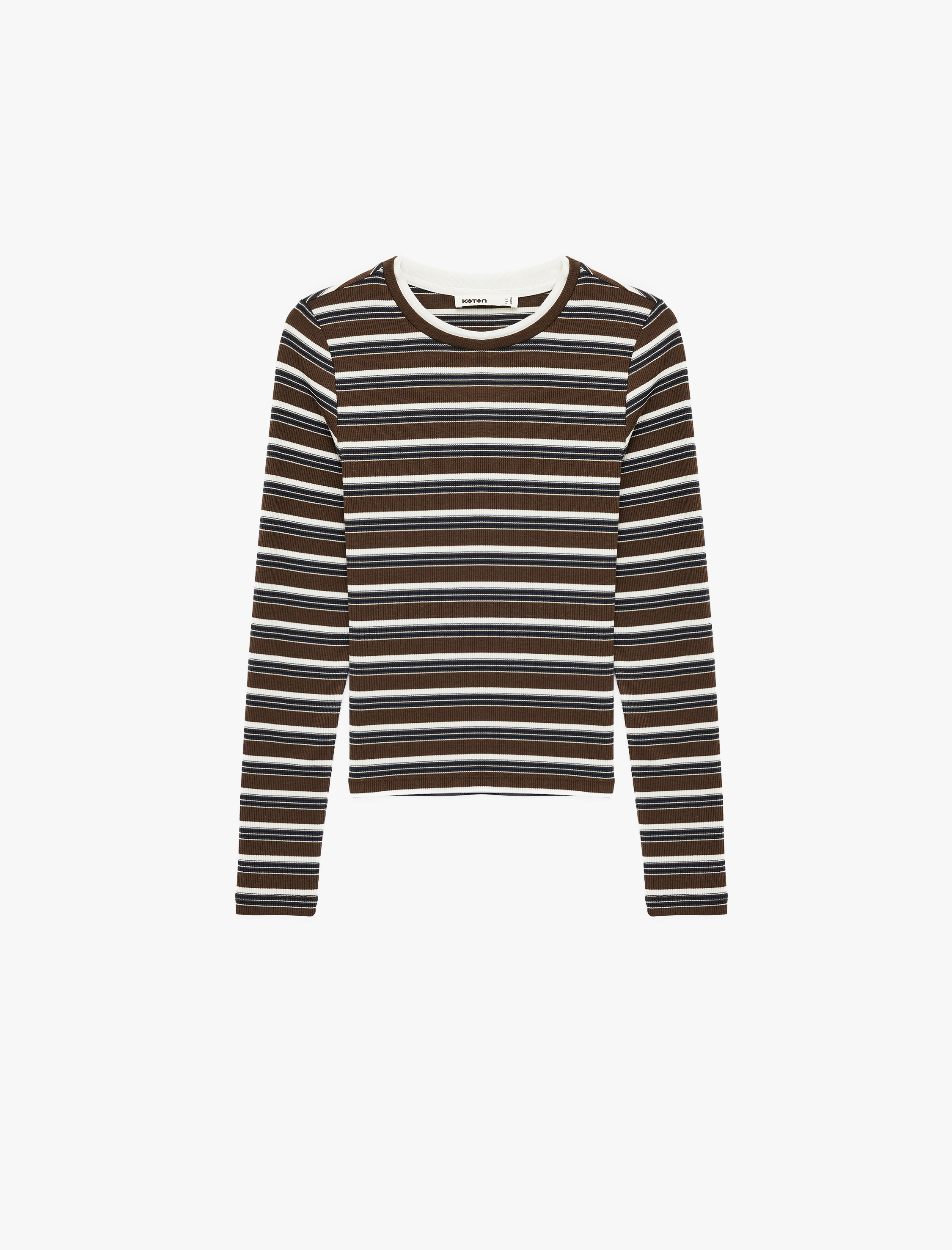   Slim Fit Uzun Kollu Bisiklet Yaka Çizgili Tişört