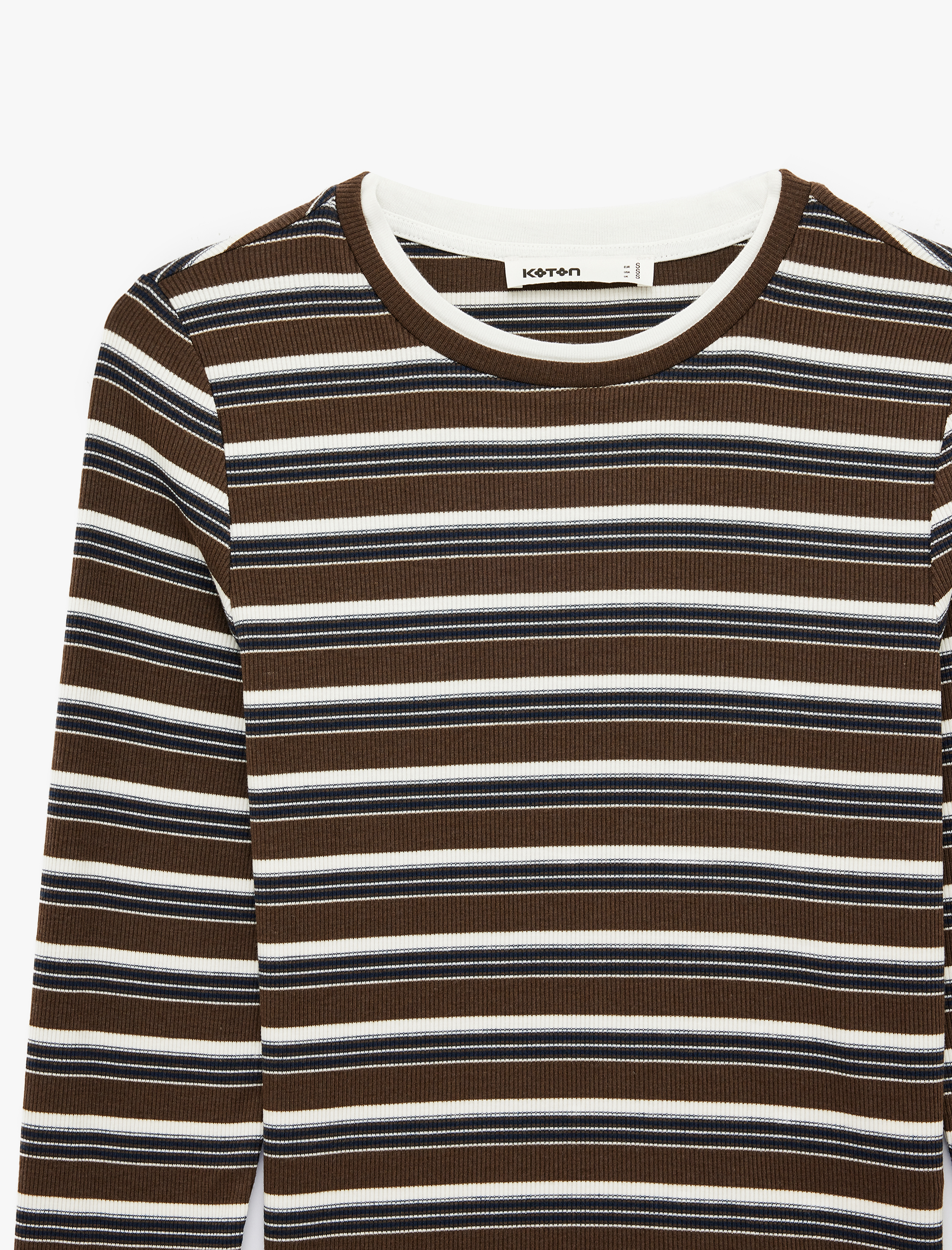   Slim Fit Uzun Kollu Bisiklet Yaka Çizgili Tişört