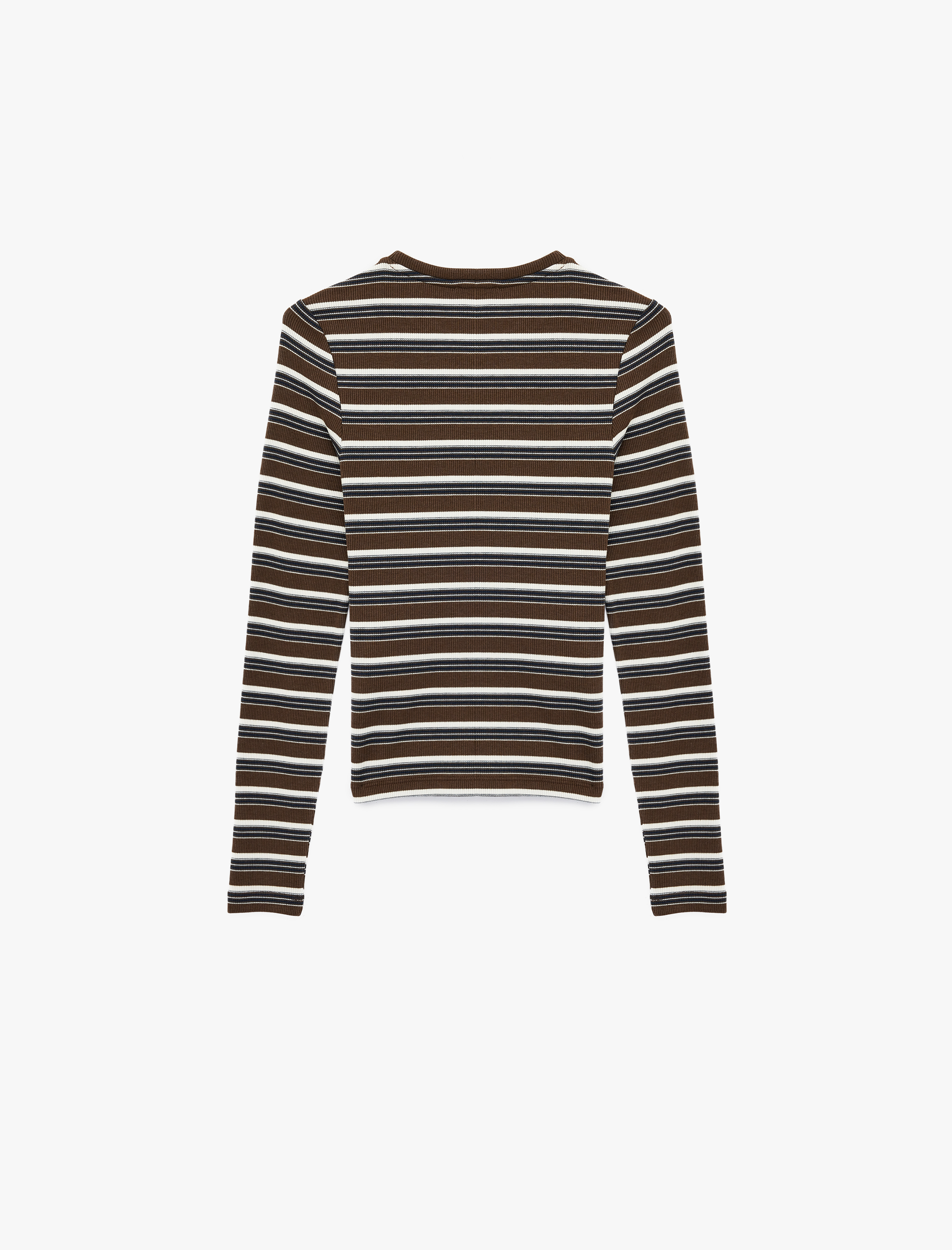   Slim Fit Uzun Kollu Bisiklet Yaka Çizgili Tişört