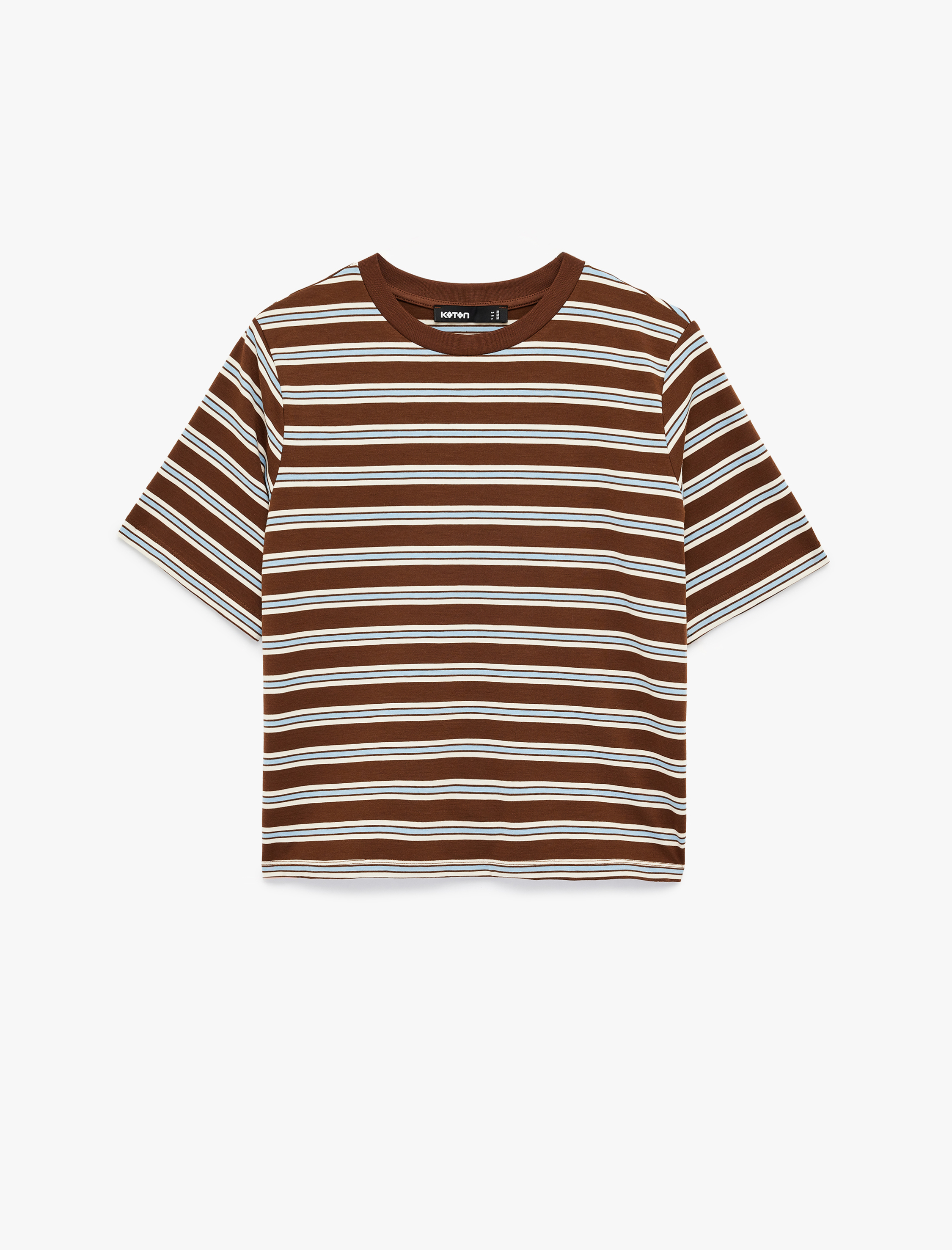   Regular Fit Kısa Kollu Bisiklet Yaka Çizgili Tişört