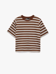 Regular Fit Kısa Kollu Bisiklet Yaka Çizgili Tişört