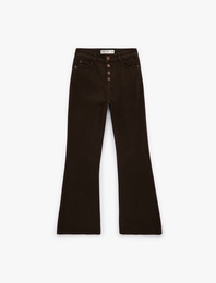 Yüksek Bel Düğme Detaylı Cepli Dar Kesim İspanyol Paça Denim Pantolon - Flare Jeans