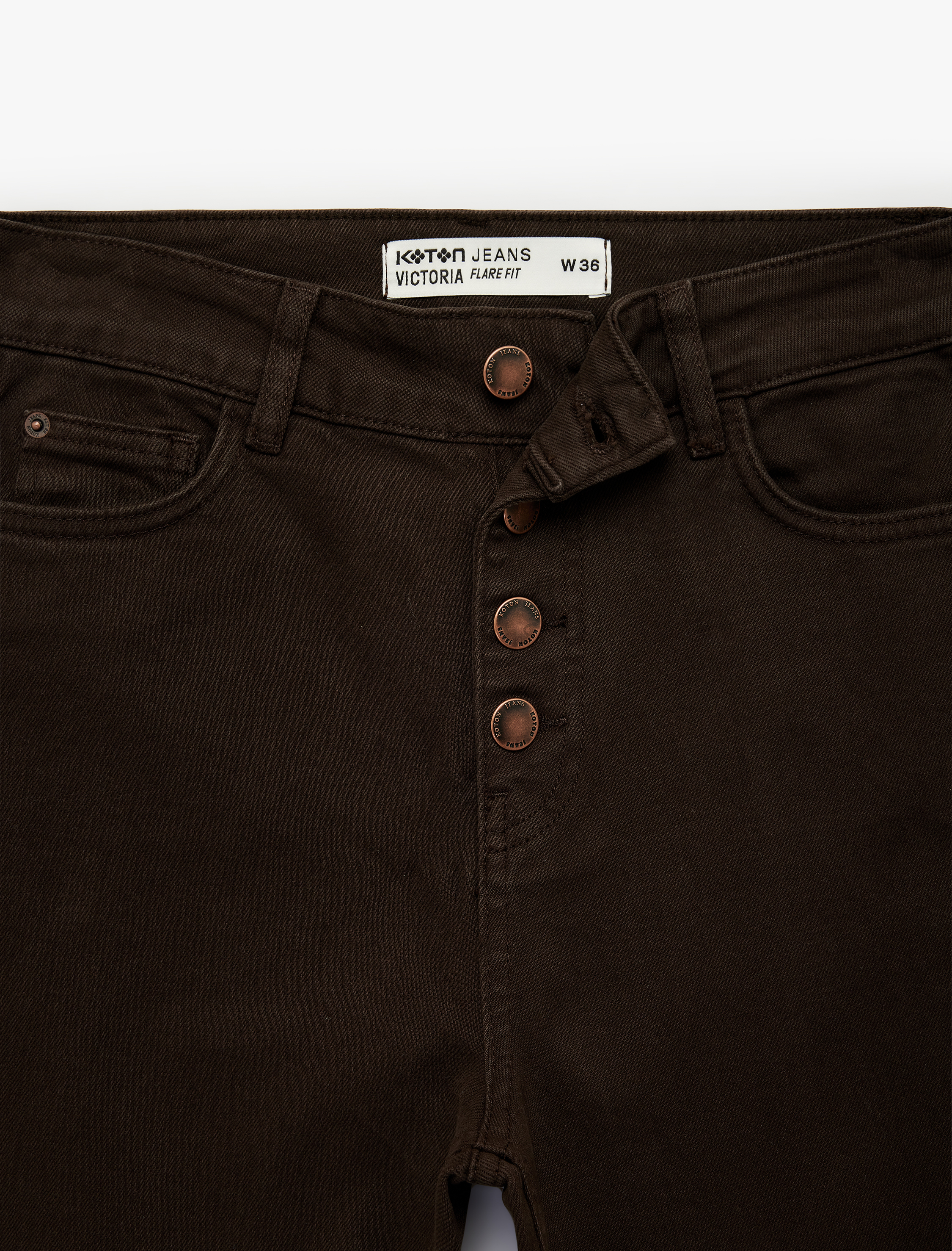   Yüksek Bel Düğme Detaylı Cepli Dar Kesim İspanyol Paça Denim Pantolon - Flare Jeans