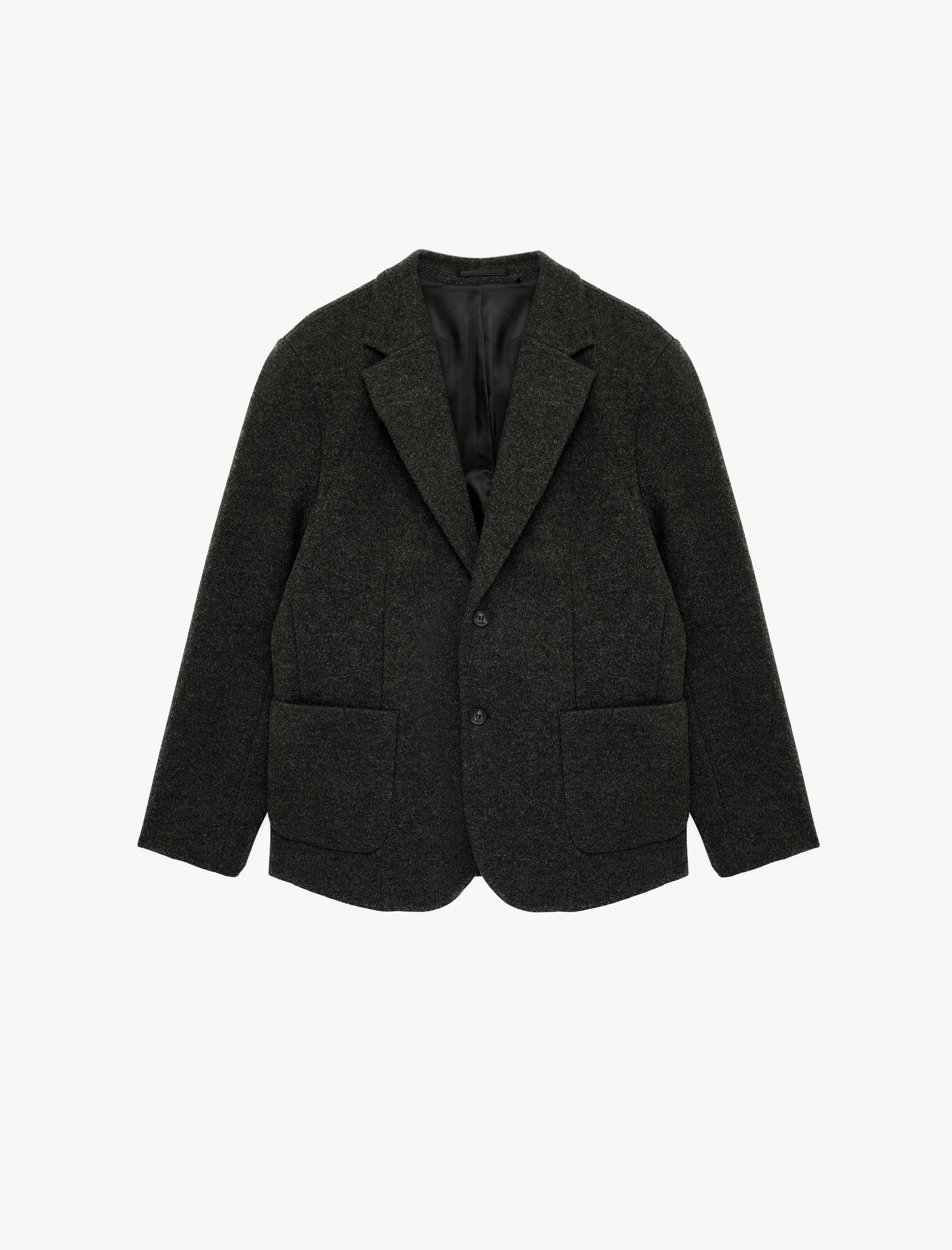   Uzun Kollu Cepli Mono Yaka Kaşe Blazer Ceket