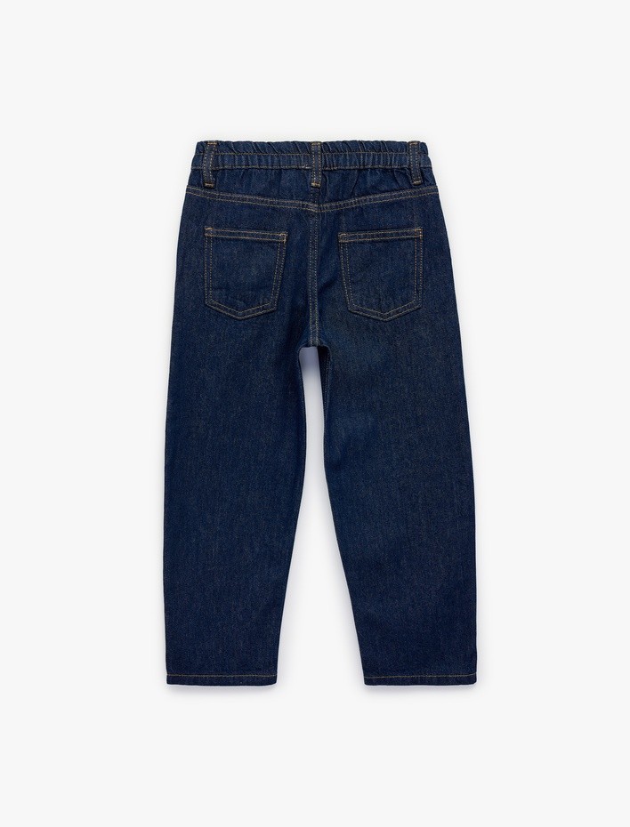 Erkek Bebek Pamuklu Cepli Rahat Kalıp Düğmeli Balon Form Denim Pantolon