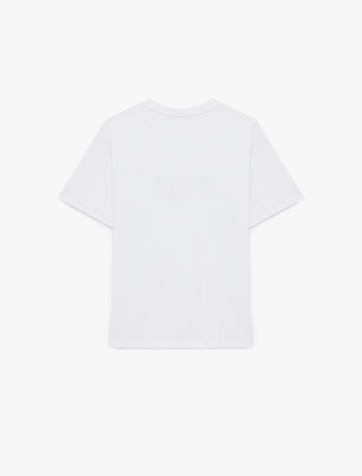  Kısa Kollu Bisiklet Yaka Pamuklu Ayıcık Baskılı Oversize Tişört