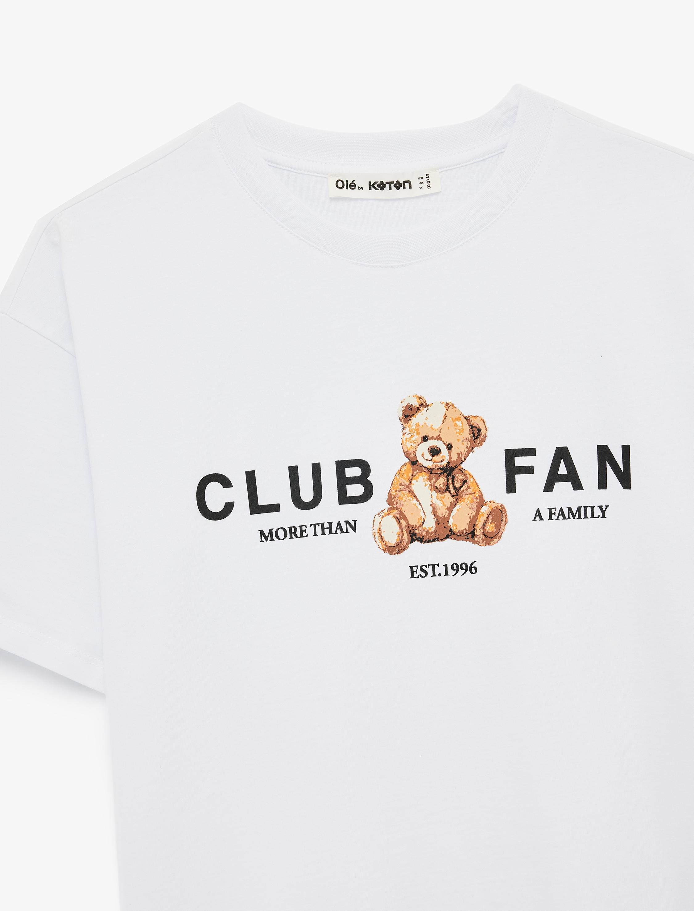   Kısa Kollu Bisiklet Yaka Pamuklu Ayıcık Baskılı Oversize Tişört