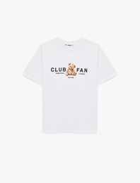 Kısa Kollu Bisiklet Yaka Pamuklu Ayıcık Baskılı Oversize Tişört