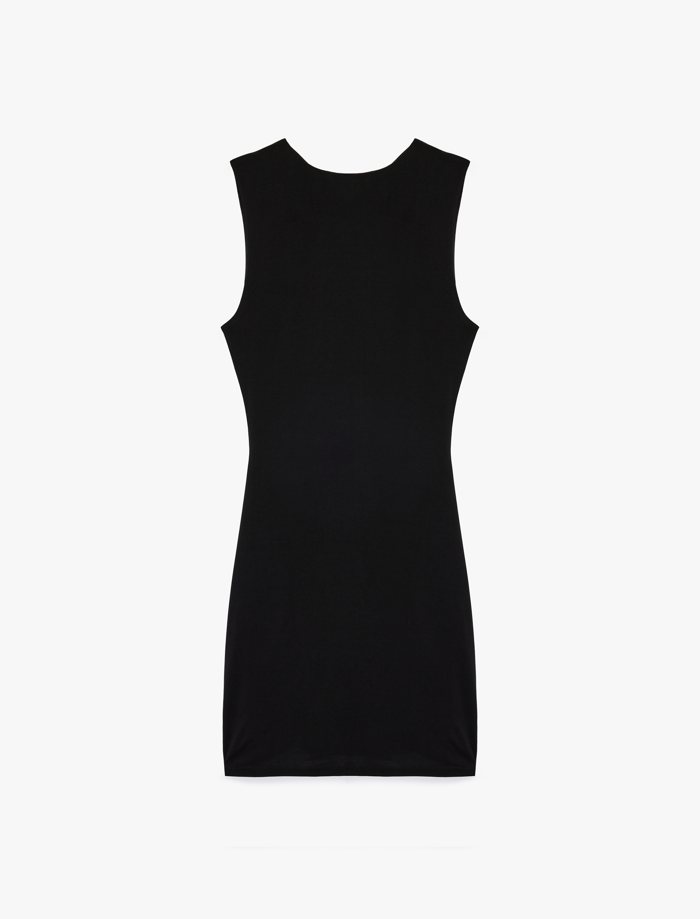   Drapeli Degaje Yaka Kolsuz Metal Aksesuarlı Mini Elbise