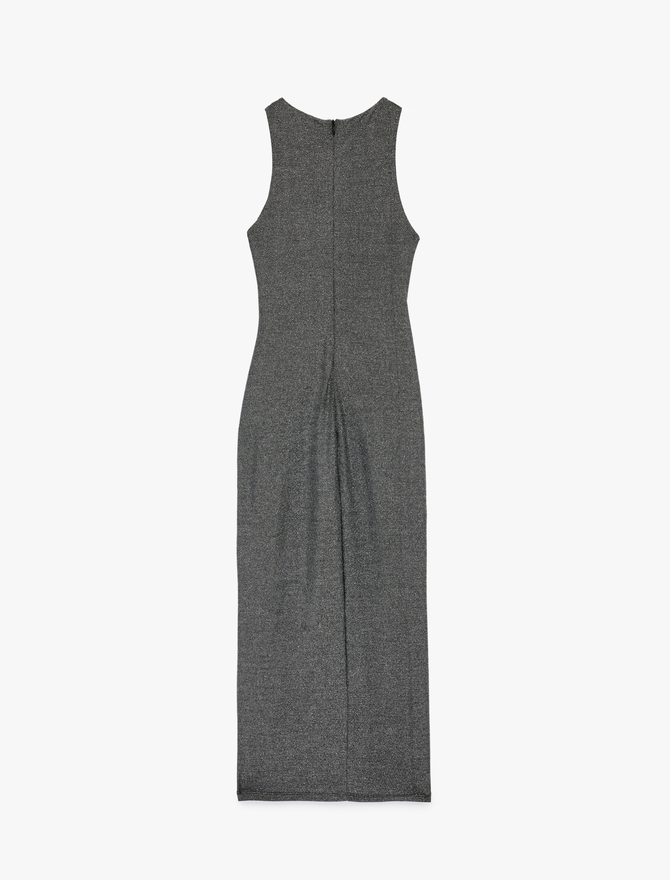   Kolsuz Bisiklet Yaka Slim Fit Taş Detaylı Simli Midi Slip Elbise