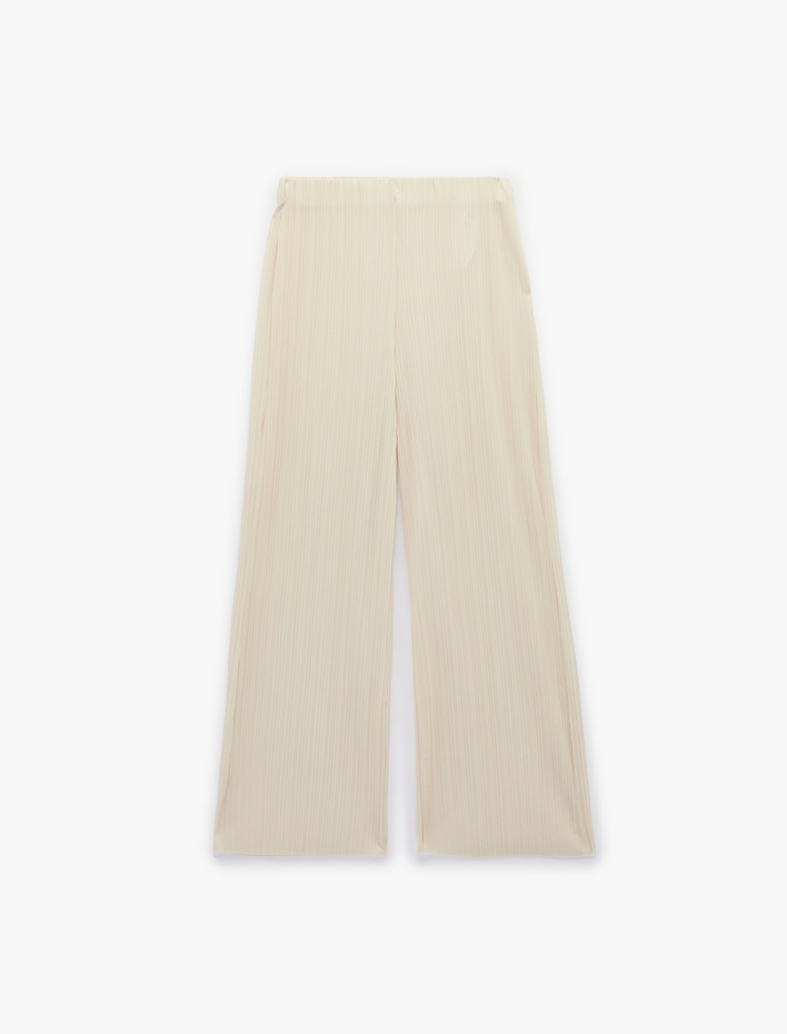  Beli Lastikli Düz Geniş Paça Piliseli Pantolon