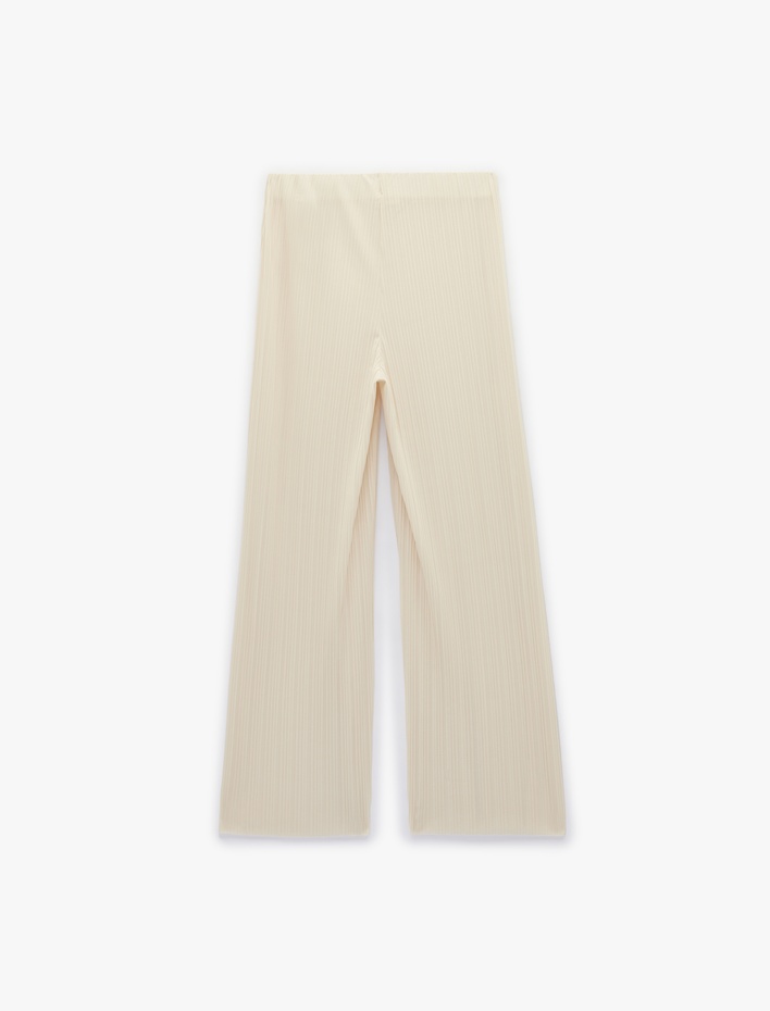  Beli Lastikli Düz Geniş Paça Piliseli Pantolon