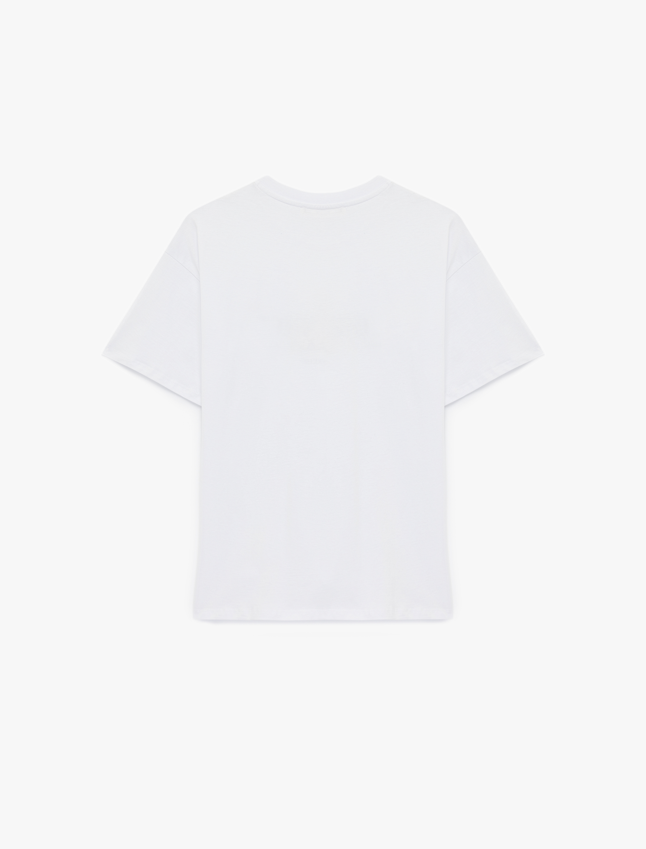   Kısa Kollu Bisiklet Yaka Pamuklu Baskılı Tişört