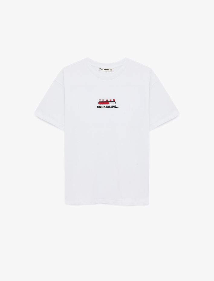  Kısa Kollu Bisiklet Yaka Pamuklu Baskılı Tişört