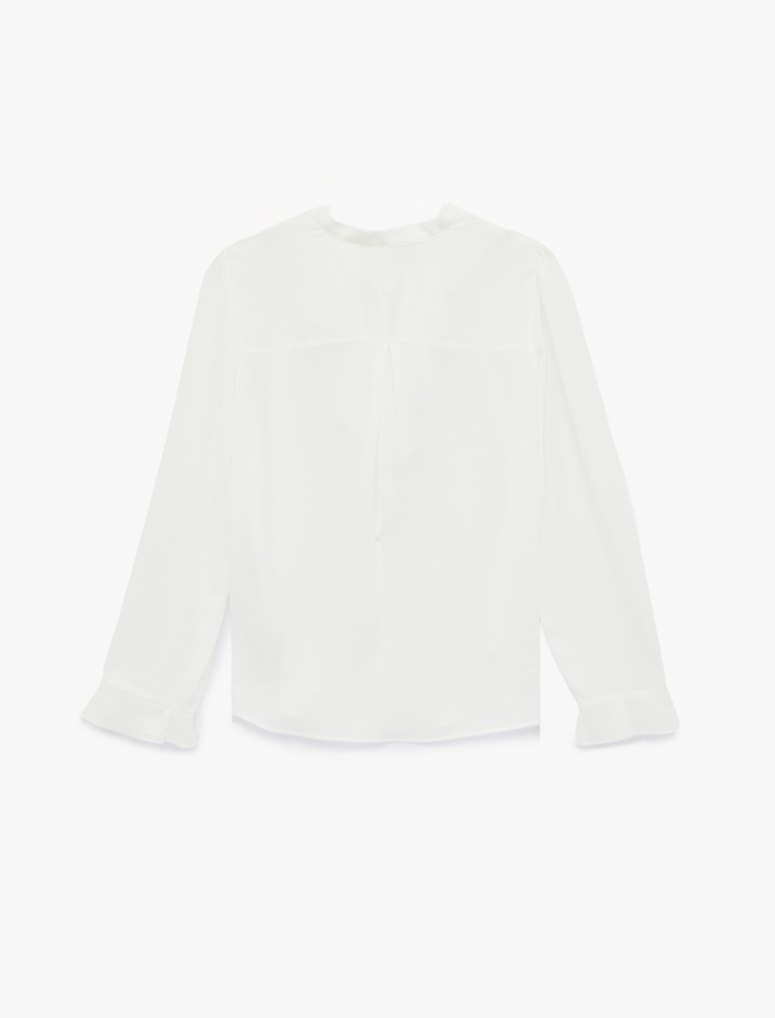  Uzun Kollu Fırfırlı Yaka Bağlama Detaylı Bluz