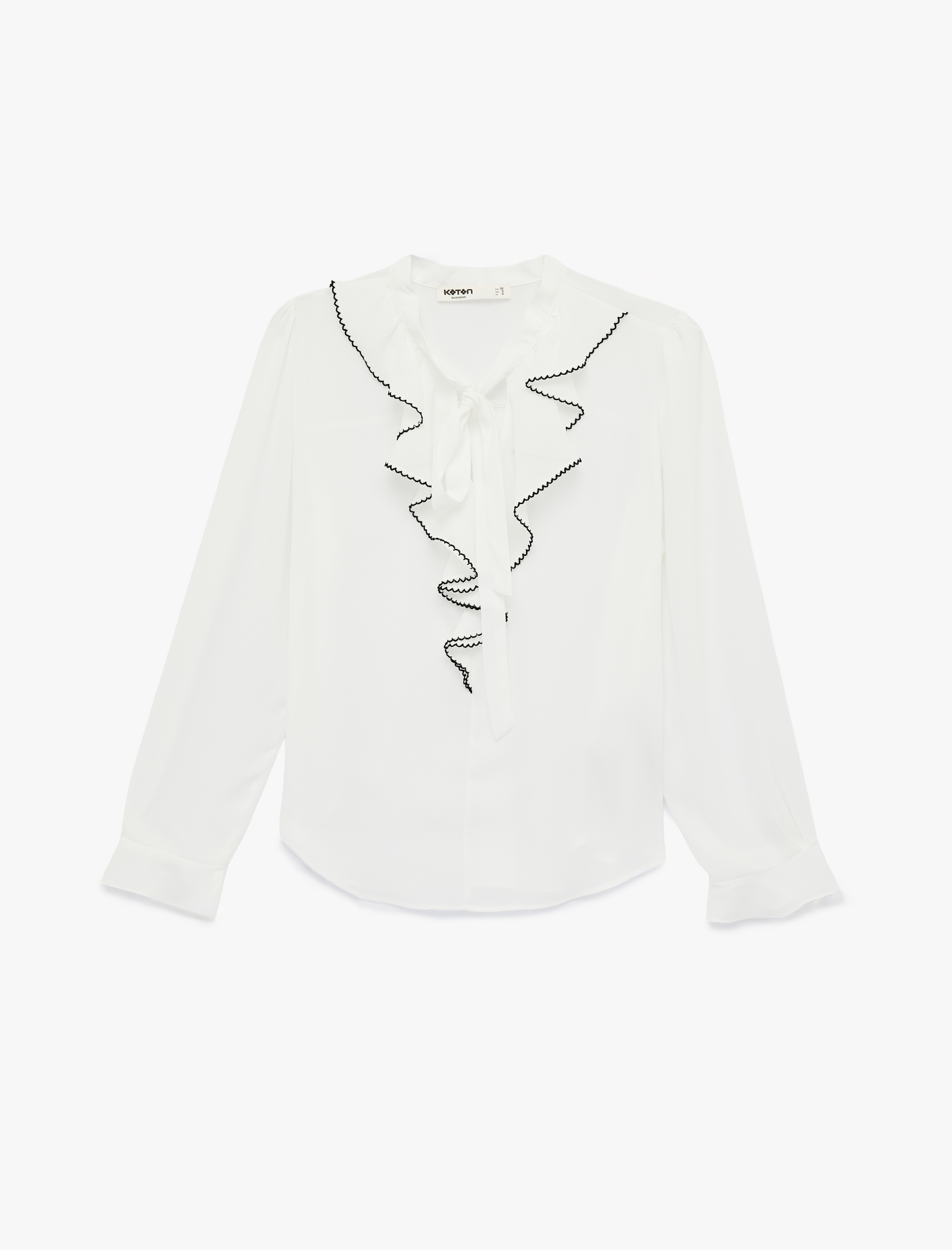   Uzun Kollu Fırfırlı Yaka Bağlama Detaylı Bluz