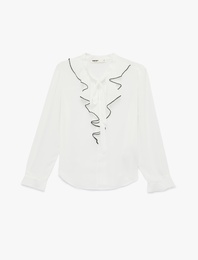 Uzun Kollu Fırfırlı Yaka Bağlama Detaylı Bluz