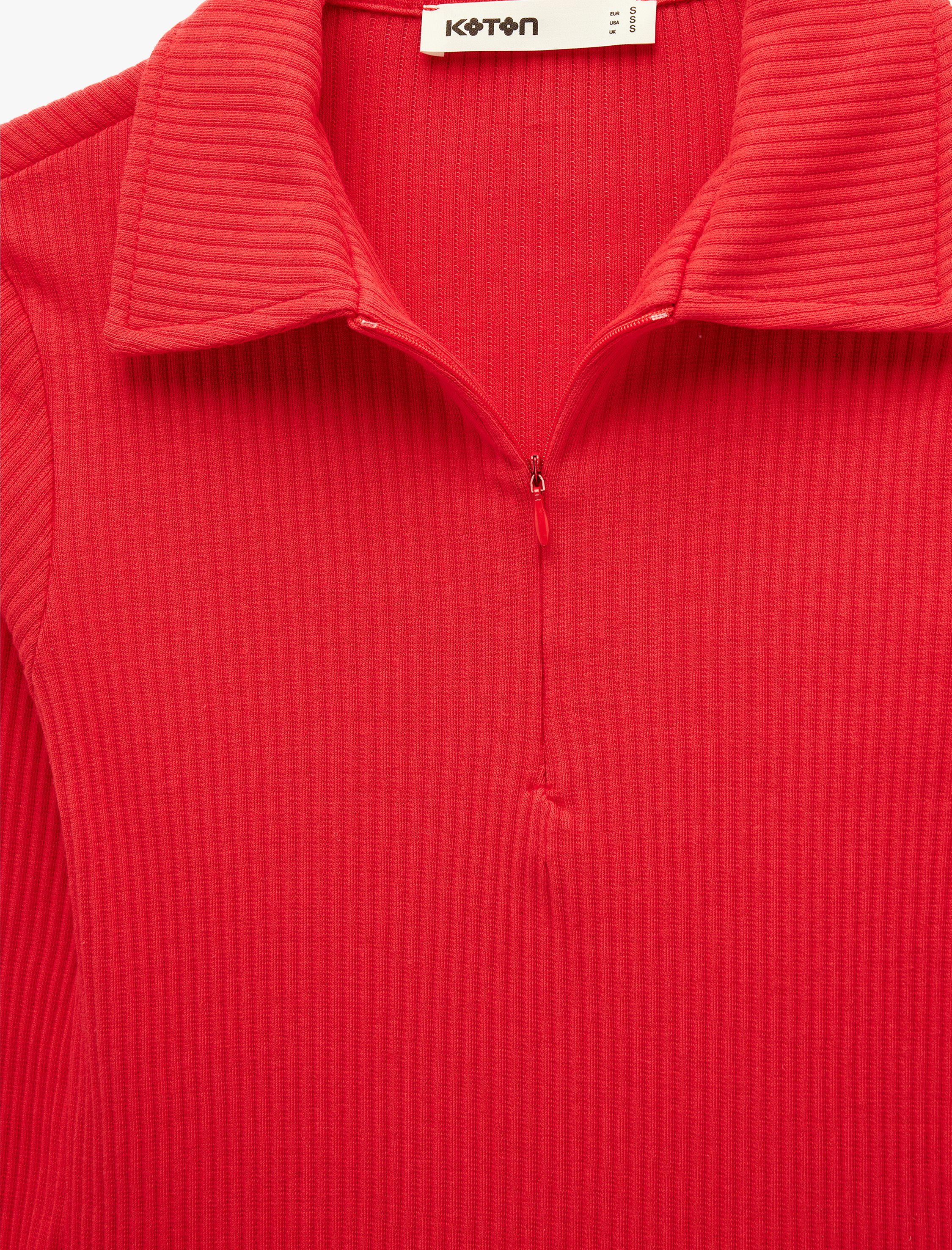   Slim Fit Uzun Kollu Yarım Fermuarlı Gömlek Yaka Tişört