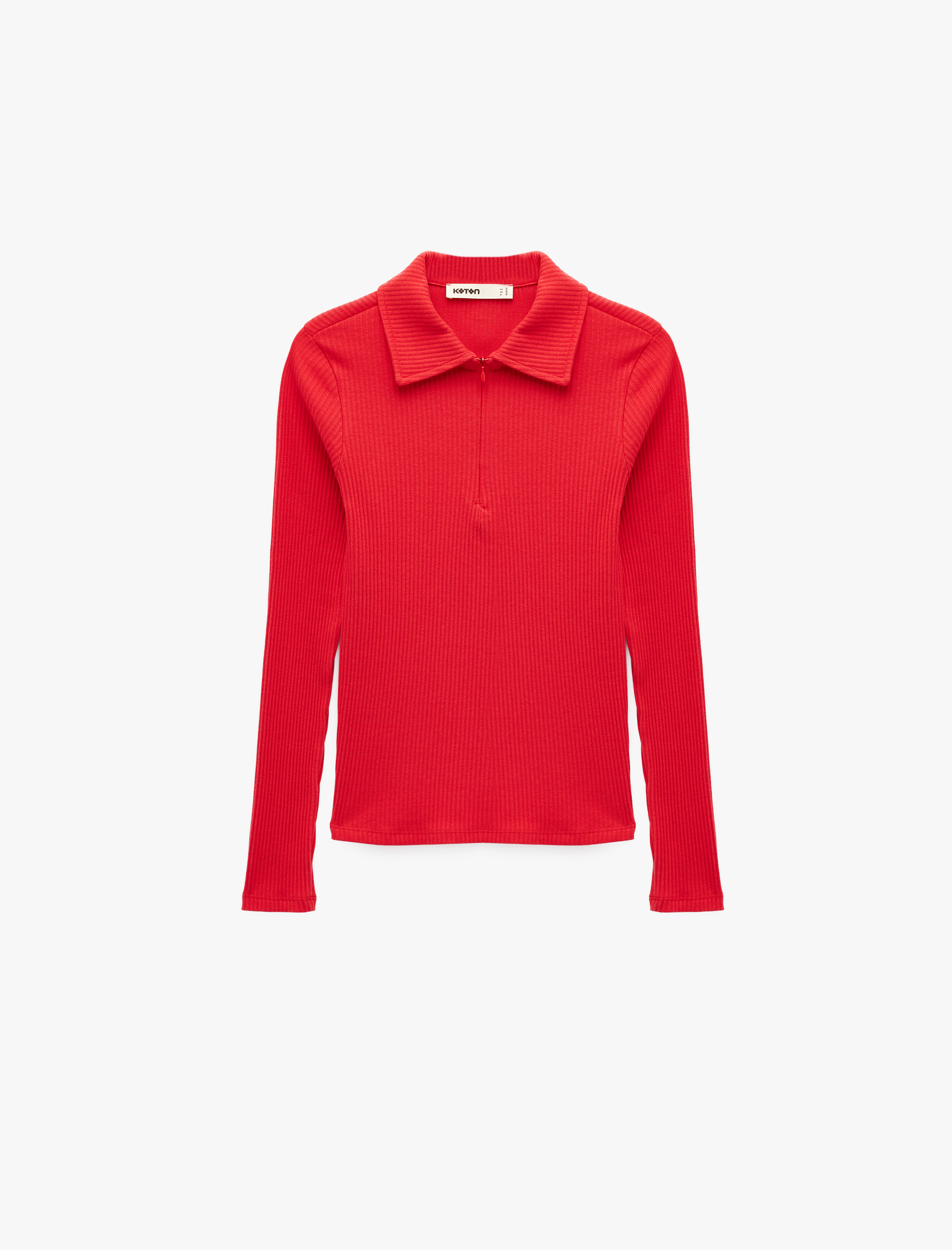   Slim Fit Uzun Kollu Yarım Fermuarlı Gömlek Yaka Tişört