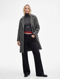 Uzun Kollu Cepli Düğmeli Kruvaze Uzun Buklet Kaban