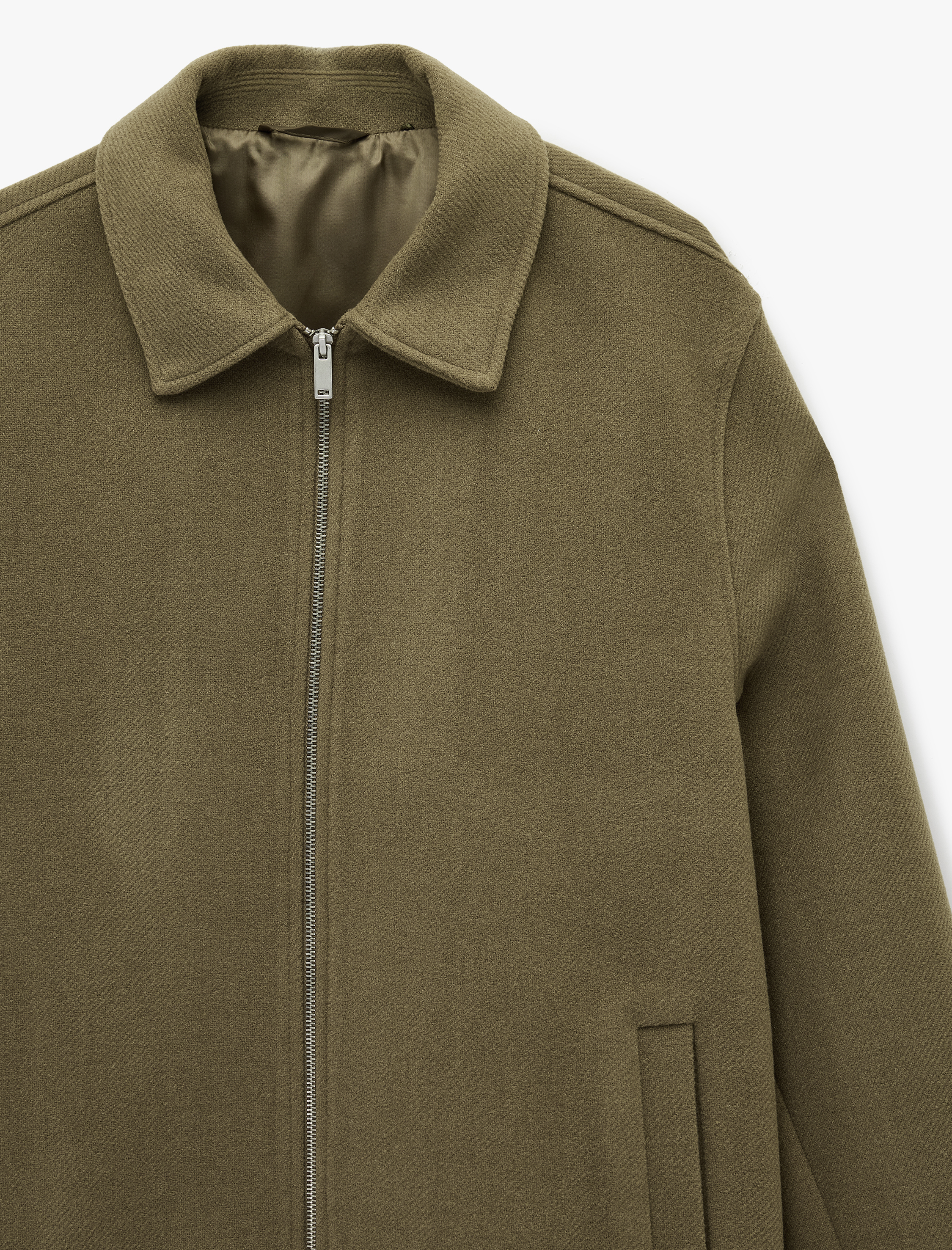   Regular Fit Uzun Kollu Cepli Gömlek Yaka Fermuarlı Kaşe Bomber Ceket