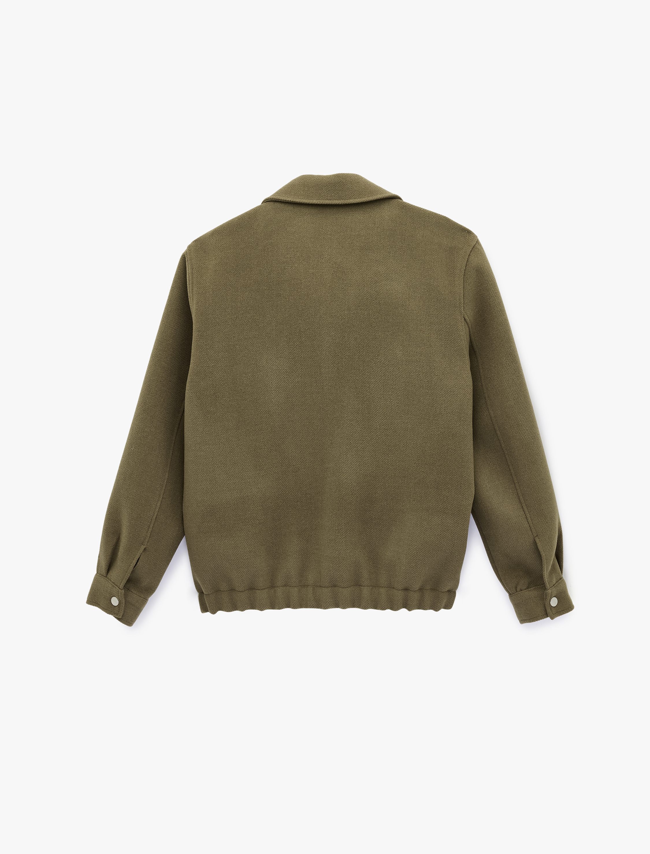   Regular Fit Uzun Kollu Cepli Gömlek Yaka Fermuarlı Kaşe Bomber Ceket