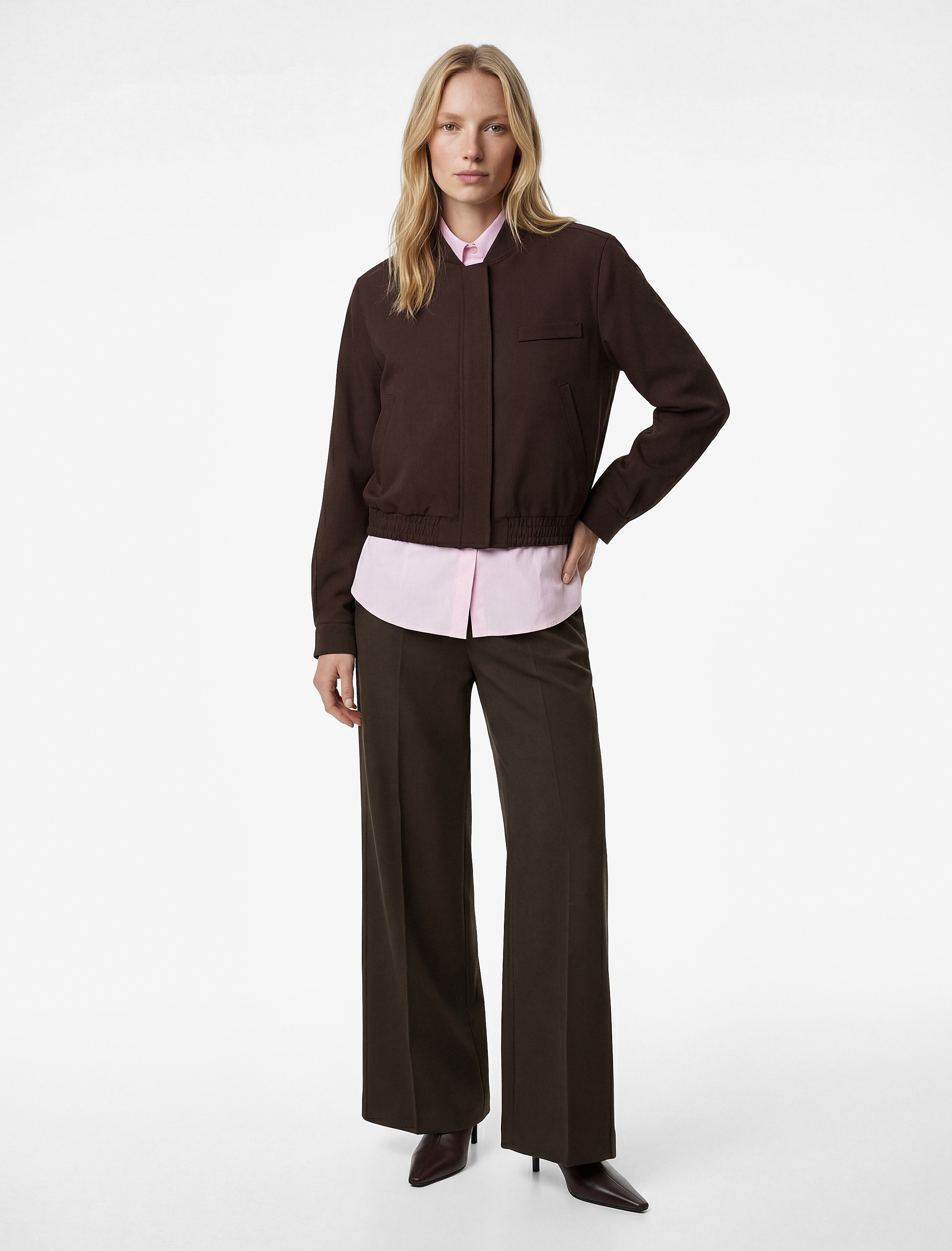   Kolej Yaka Fermuarlı Cepli Uzun Kollu Bomber Ceket