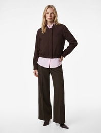 Kolej Yaka Fermuarlı Cepli Uzun Kollu Bomber Ceket