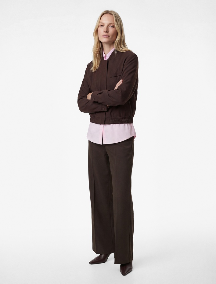  Kolej Yaka Fermuarlı Cepli Uzun Kollu Bomber Ceket